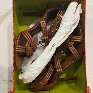 Tory Burch Audrianna Leather Lace Up Sandal Heels Size 9